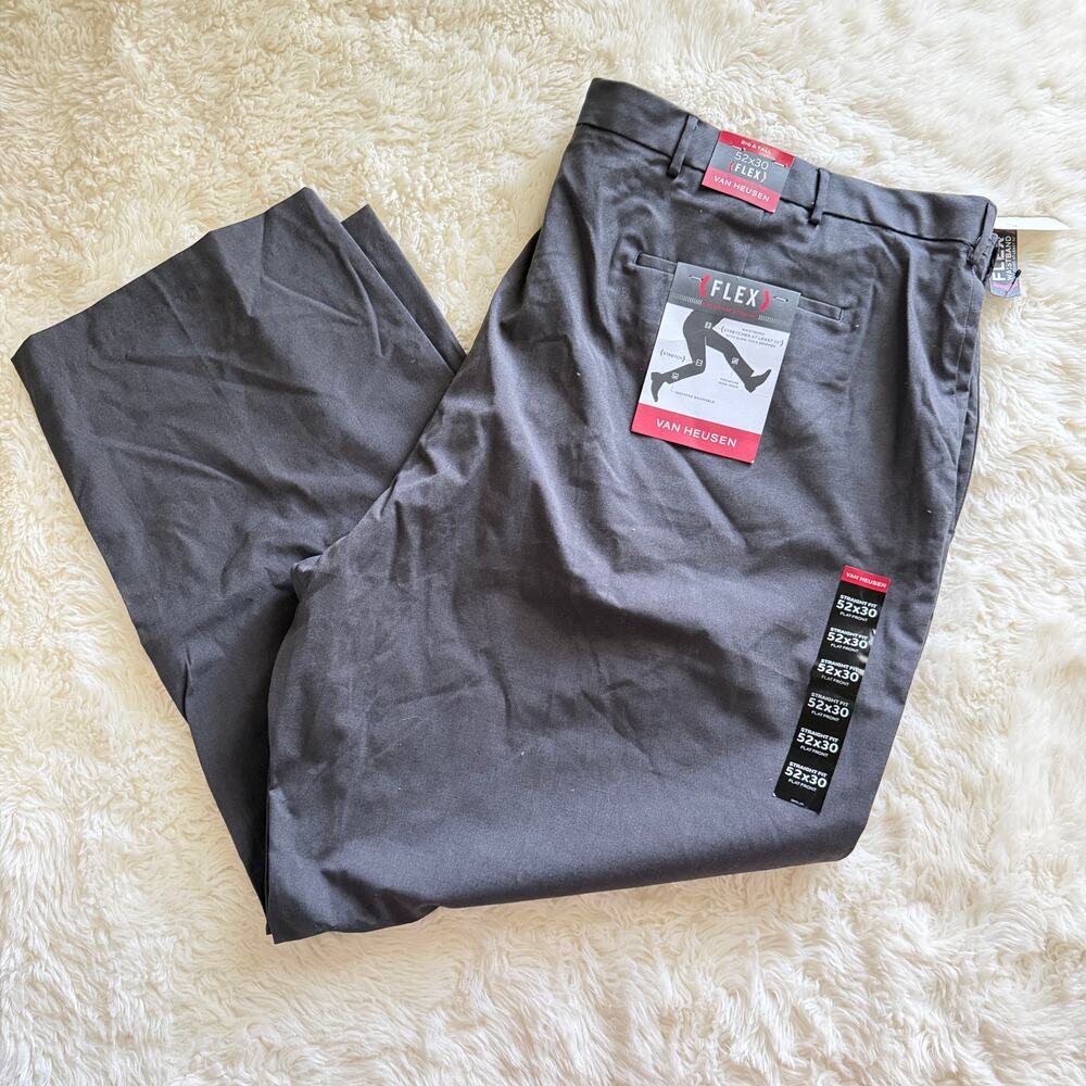 NEW Van Heusen Flex Freedom to Move Gray Straight fit flat front 52x30